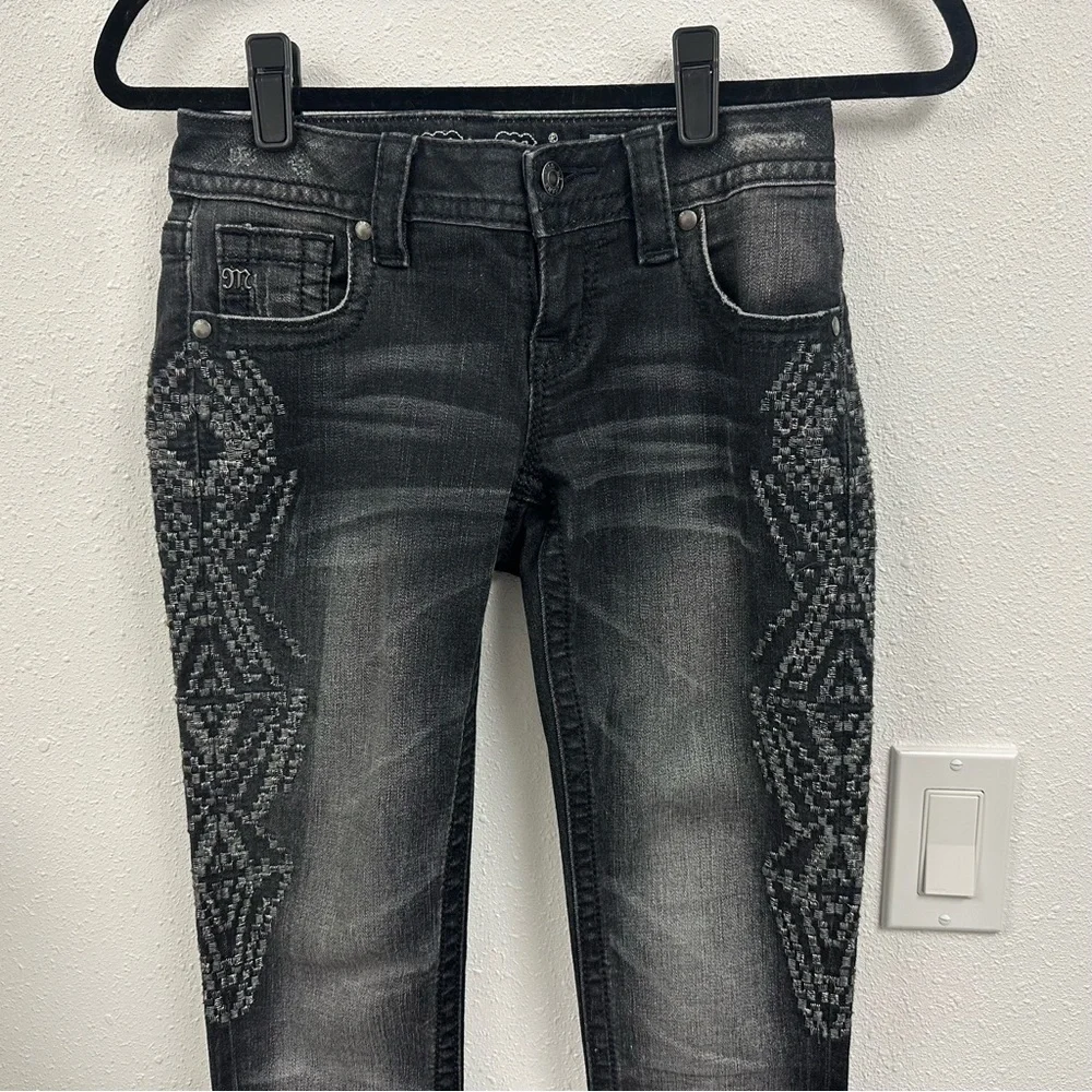 Miss Me Women's Whiskered Black Skinny Jeans Embroidered Side Detail - Picture 4 of 16